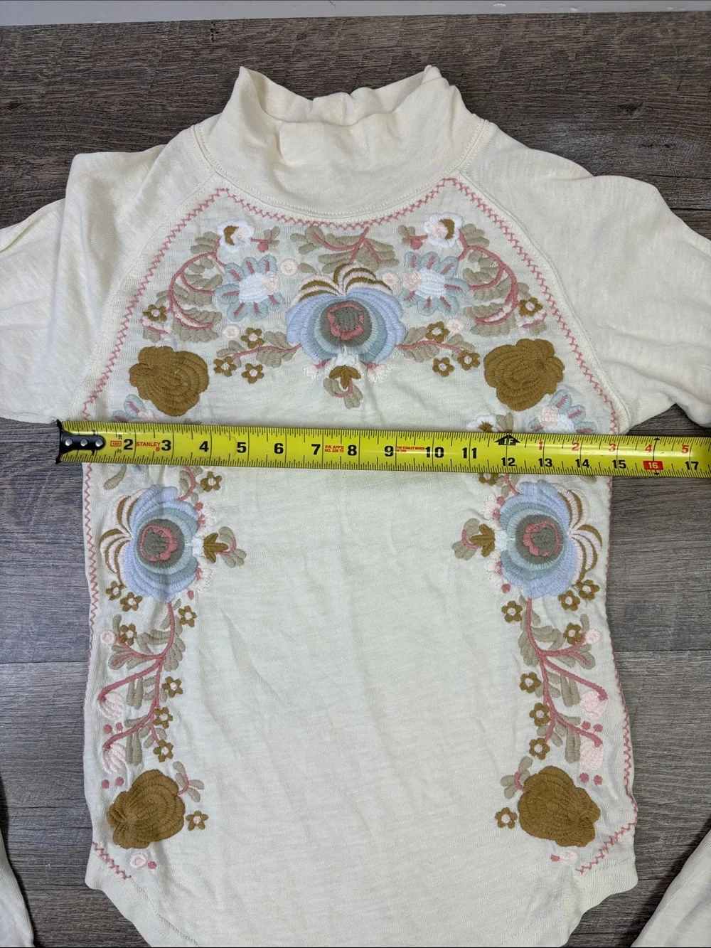 Free People Disco Rose Embroidered Turtleneck Top Ivory XS/S
